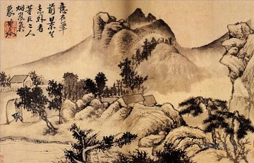 Pueblo de Shitao al pie de las montañas 1699 tinta china antigua Pinturas al óleo